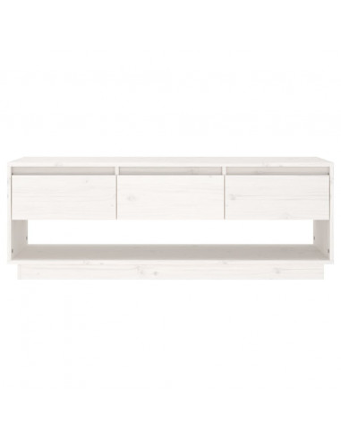 Mobile Porta TV Bianco 110,5x34x40 cm in Legno Massello di Pino