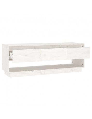 Mobile Porta TV Bianco 110,5x34x40 cm in Legno Massello di Pino