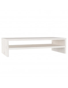 Supporto per Monitor Bianco 50x24x13 cm Legno Massello di Pino 2
