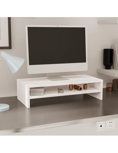Supporto per Monitor Bianco 50x24x13 cm Legno Massello di Pino