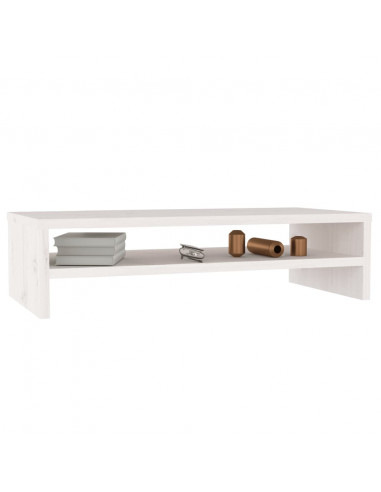 Supporto per Monitor Bianco 50x24x13 cm Legno Massello di Pino