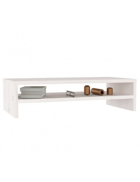 Supporto per Monitor Bianco 50x24x13 cm Legno Massello di Pino