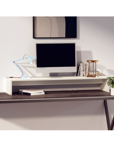 Supporto per Monitor Bianco 100x27x15 cm Legno Massello di Pino