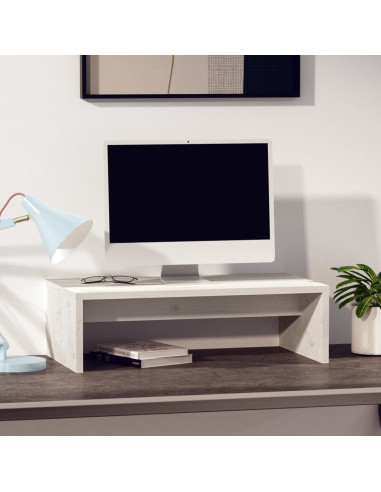Supporto per Monitor Bianco 50x27x15 cm Legno Massello di Pino