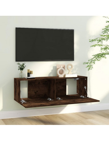 Mobile TV a Parete Rovere Fumo 100x30x30cm Legno Ingegnerizzato