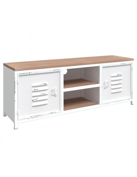 Mobile TV Bianco 110x30x40cm in Ferro e Legno Massello di Abete
