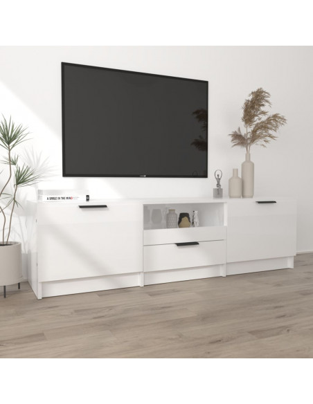 Mobile Porta TV Bianco Lucido 140x35x40 cm in Legno Multistrato