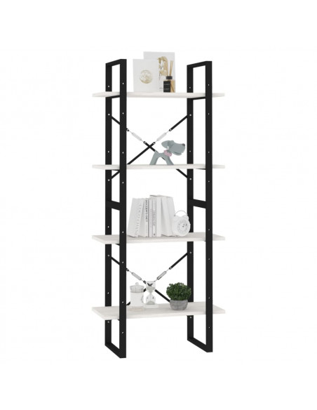 Libreria a 4 Ripiani Bianca 60x30x140 cm in Massello di Pino