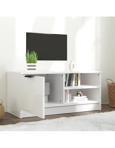 Mobile Porta TV Bianco Lucido 80x35x45 cm in Legno Multistrato