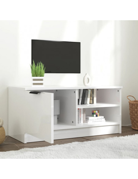 Mobile Porta TV Bianco Lucido 80x35x45 cm in Legno Multistrato