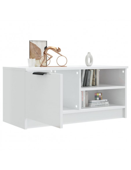 Mobile Porta TV Bianco Lucido 80x35x45 cm in Legno Multistrato