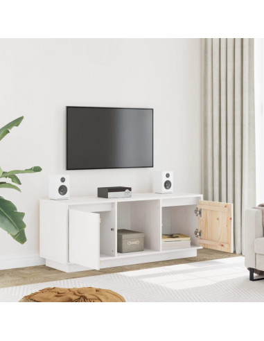 Mobile Porta TV Bianco 110,5x35x44 cm in Legno Massello di Pino