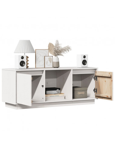 Mobile Porta TV Bianco 110,5x35x44 cm in Legno Massello di Pino