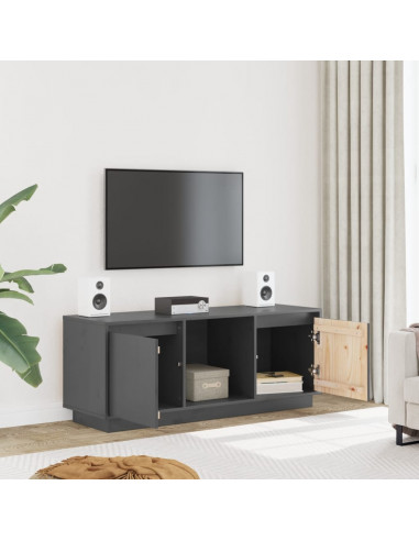 Mobile Porta TV Grigio 110,5x35x44 cm in Legno Massello di Pino