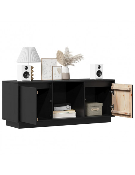 Mobile Porta TV Nero 110,5x35x44 cm in Legno Massello di Pino