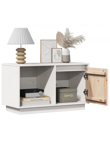 Mobile Porta TV Bianco 74x35x44 cm in Legno Massello di Pino