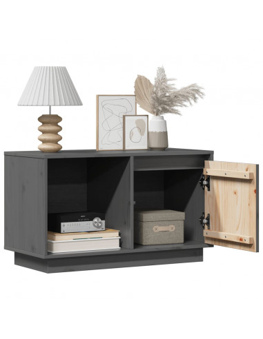 Mobile Porta TV Grigio 74x35x44 cm in Legno Massello di Pino