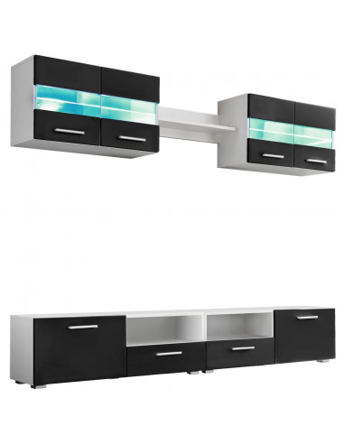 Set Parete Attrezzata Porta TV con Luci LED 5 pz Nero Lucido