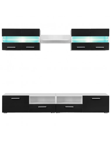 Set Parete Attrezzata Porta TV con Luci LED 5 pz Nero Lucido