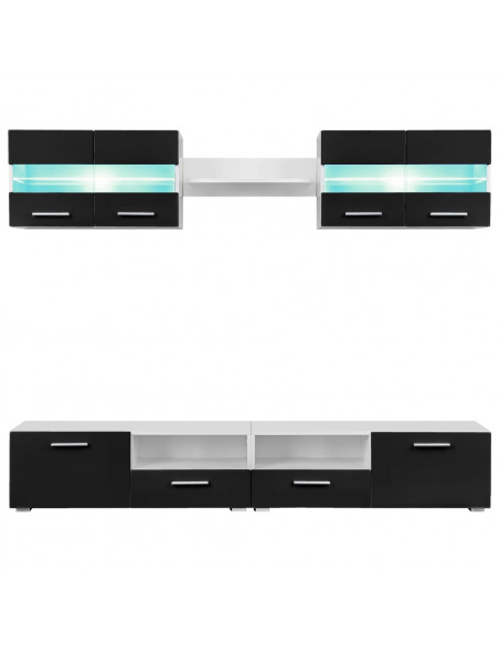 Set Parete Attrezzata Porta TV con Luci LED 5 pz Nero Lucido