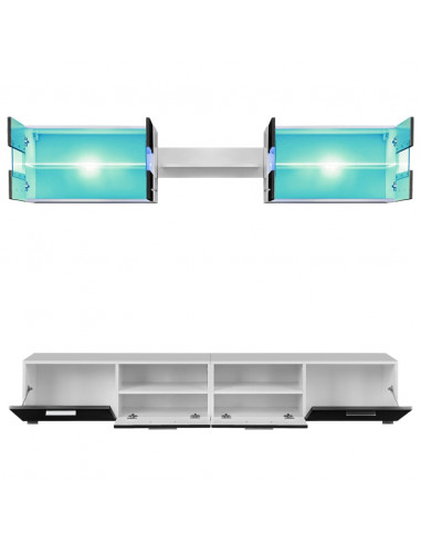 Set Parete Attrezzata Porta TV con Luci LED 5 pz Nero Lucido