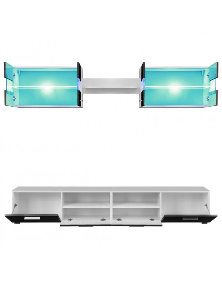 Set Parete Attrezzata Porta TV con Luci LED 5 pz Nero Lucido