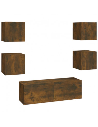Set di Mobili TV a Parete Rovere Fumo in Legno Multistrato