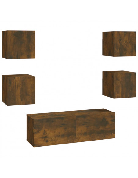 Set di Mobili TV a Parete Rovere Fumo in Legno Multistrato