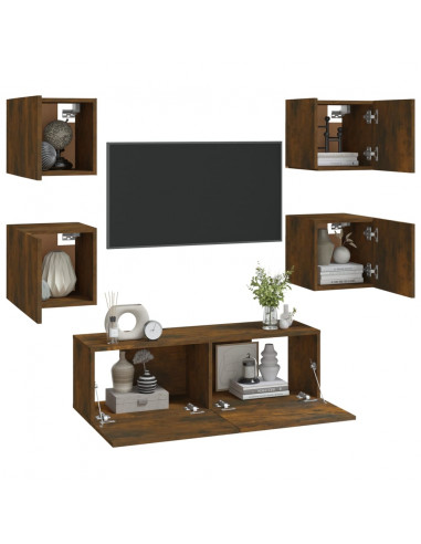 Set di Mobili TV a Parete Rovere Fumo in Legno Multistrato
