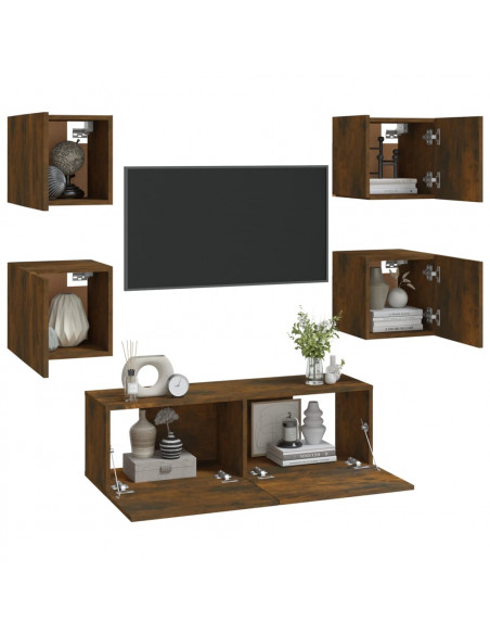 Set di Mobili TV a Parete Rovere Fumo in Legno Multistrato