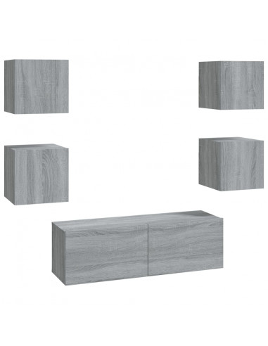 Set di Mobili TV a Parete Grigio Sonoma in Legno Multistrato