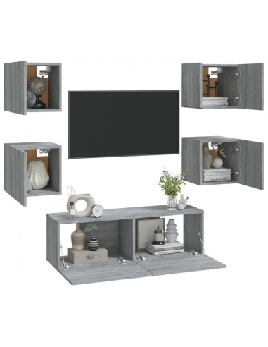 Set di Mobili TV a Parete Grigio Sonoma in Legno Multistrato