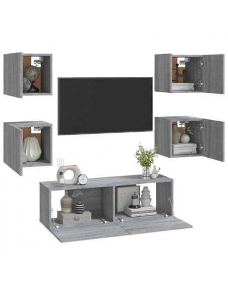 Set di Mobili TV a Parete Grigio Sonoma in Legno Multistrato