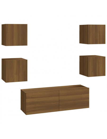 Set di Mobili TV a Parete Rovere Marrone in Legno Multistrato