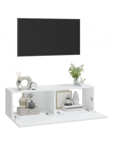 Mobili TV da Parete 2 pz Bianchi 100x30x30 cm Legno Multistrato