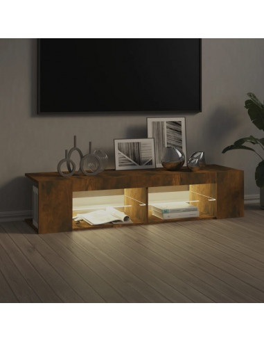 Mobile Porta TV con Luci LED Rovere Fumo 135x39x30 cm