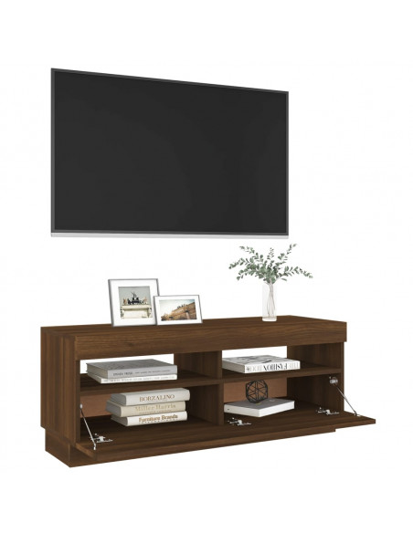 Mobile Porta TV con Luci LED Rovere Marrone 100x35x40 cm