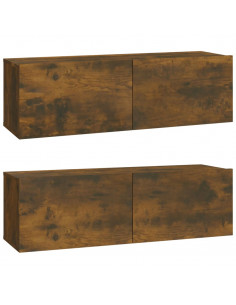 Mobili TV Parete 2pz Rovere Fumo 100x30x30 cm Legno Multistrato 2
