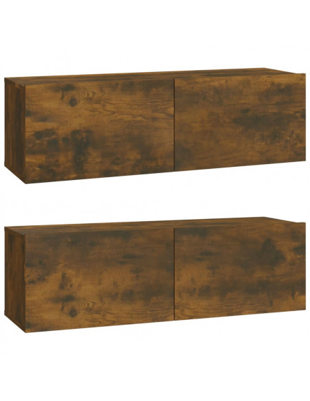 Mobili TV Parete 2pz Rovere Fumo 100x30x30 cm Legno Multistrato