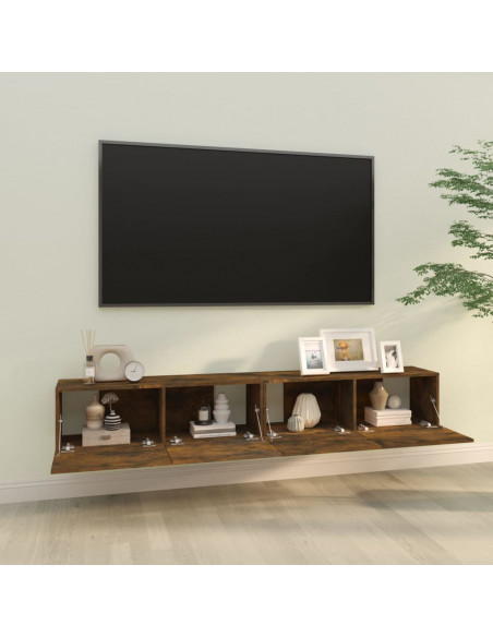 Mobili TV Parete 2pz Rovere Fumo 100x30x30 cm Legno Multistrato