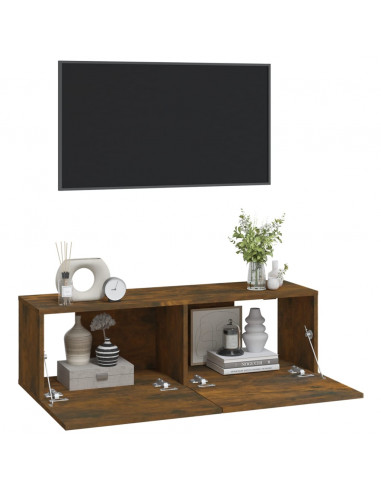 Mobili TV Parete 2pz Rovere Fumo 100x30x30 cm Legno Multistrato