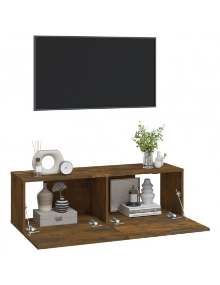 Mobili TV Parete 2pz Rovere Fumo 100x30x30 cm Legno Multistrato