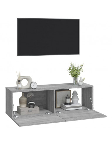 Mobili TV Muro 2pz Grigio Sonoma 100x30x30 cm Legno Multistrato