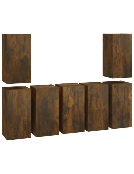 Mobili TV 7 pz Rovere Fumo 30,5x30x60 cm in Legno Multistrato
