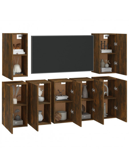 Mobili TV 7 pz Rovere Fumo 30,5x30x60 cm in Legno Multistrato