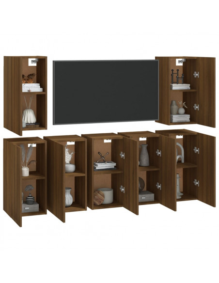 Mobili TV 7 pz Rovere Marrone 30,5x30x60cm in Legno Multistrato