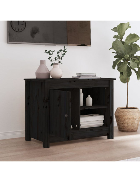 Mobile Porta TV Nero 70x36,5x52 cm in Legno Massello di Pino