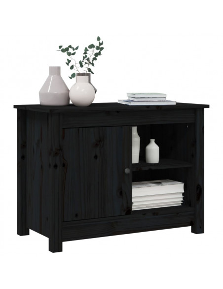 Mobile Porta TV Nero 70x36,5x52 cm in Legno Massello di Pino
