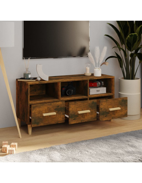 Mobile TV Rovere Fumo 102x36x50 cm in Legno Multistrato