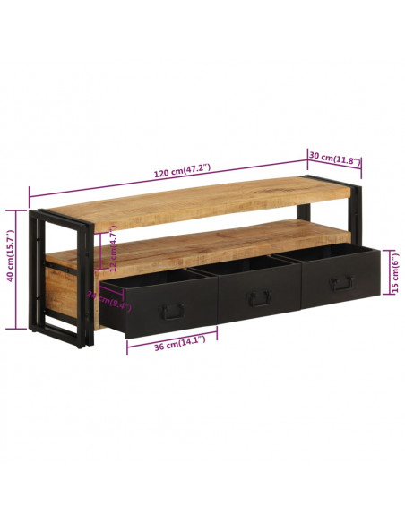 Mobile Porta TV 120x30x40 cm in Legno Massello di Mango